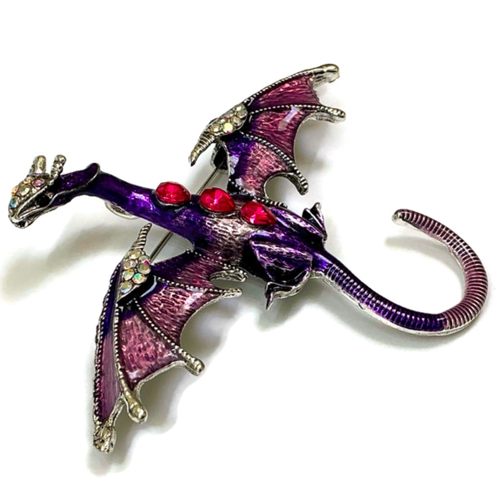 Large Purple and Silver Flying Dragon Brooch